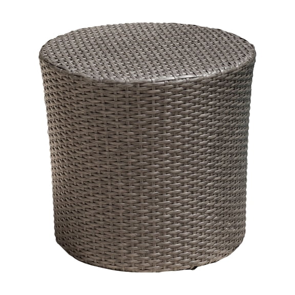 Outdoor Wicker Side Table With Barrel Design Powder-Coated Iron Frame No Assembly Required For Patio