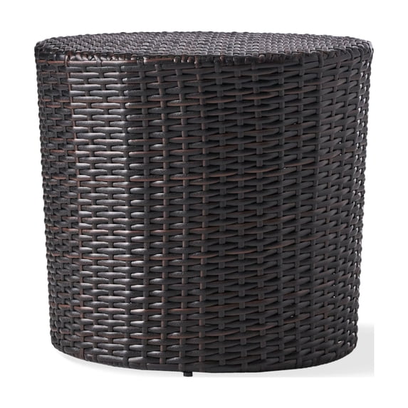 Outdoor Wicker Side Table With Powder-Coated Iron Frame Barrel Design No Assembly Required For Patio Backyard
