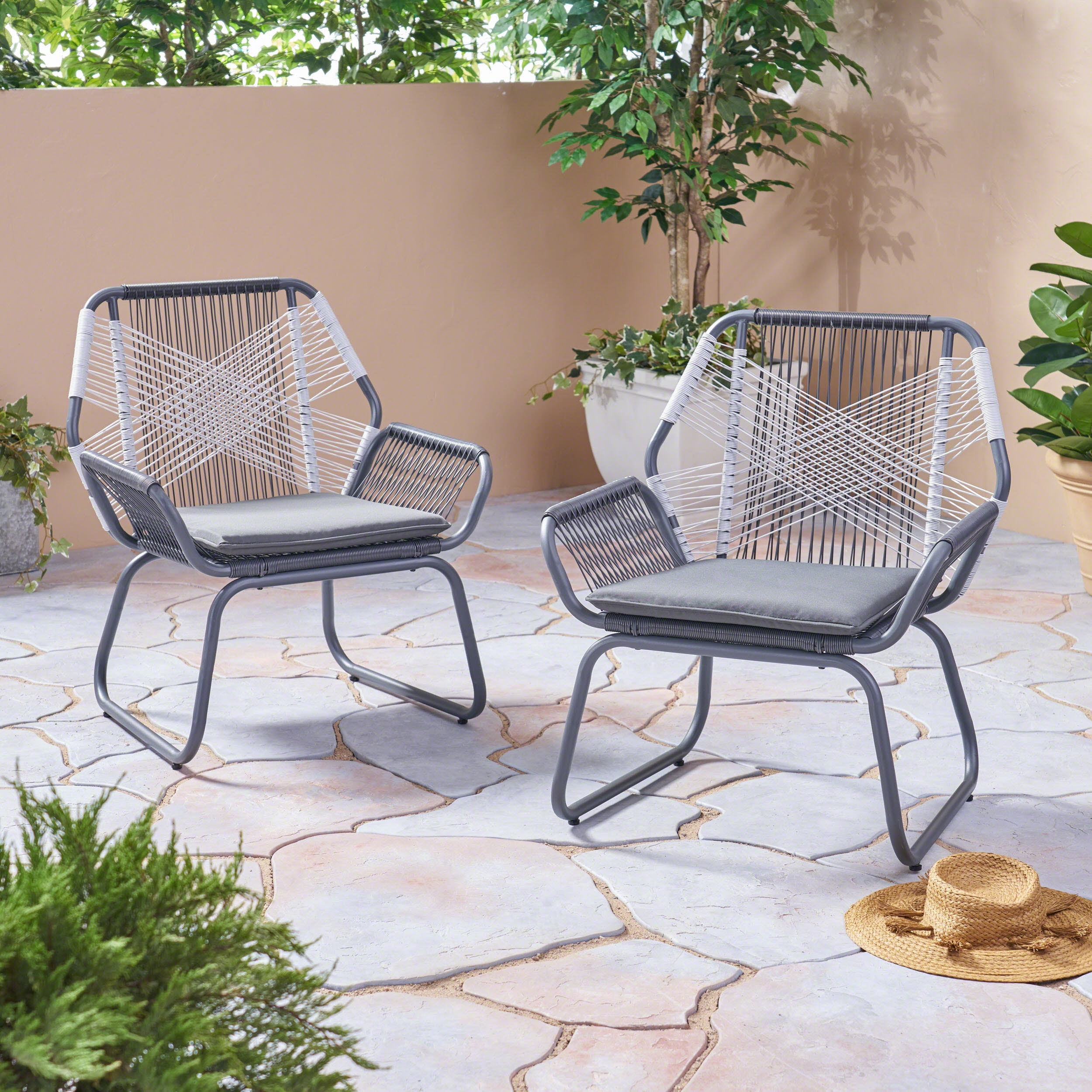Outdoor Wicker Single Club Chair, Leisure Relax Seat for Patio Garden, Charcoal Gray