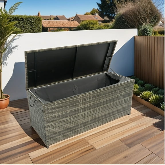 Outdoor Wicker Storage Box, Patio Rattan Deck Box with Lid, 113 Gallon, Outdoor Storage Container for Indoor, Outdoor, Pool, Balcony, Yard, Garden