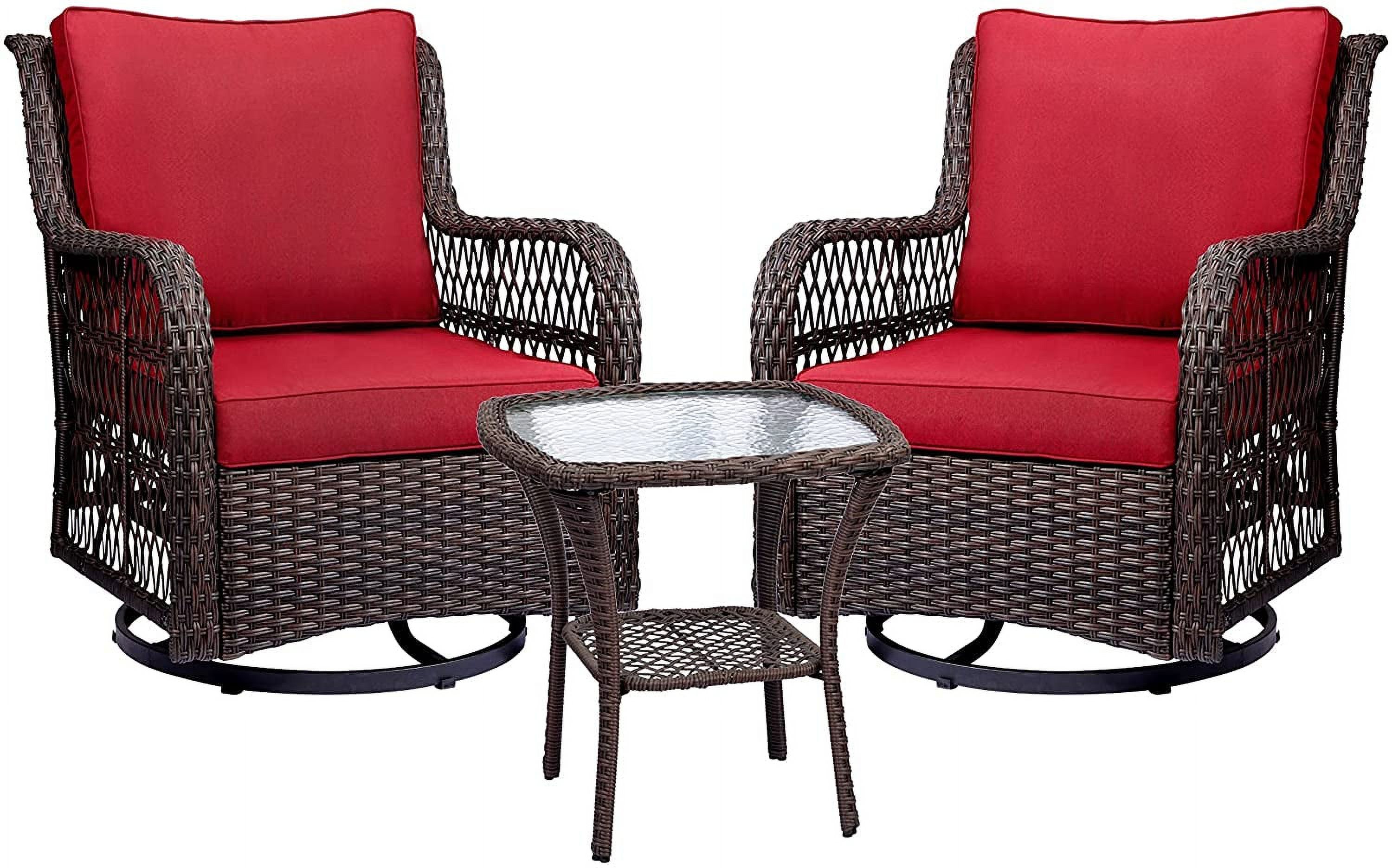 Outdoor Wicker Swivel Rocker Patio Set,360 Degree Swivel Rocking Chairs Elegant Wicker Patio Bistro Set with Premuim Cushions and Armored Glass Top Side Table for Backyard - image 1 of 7