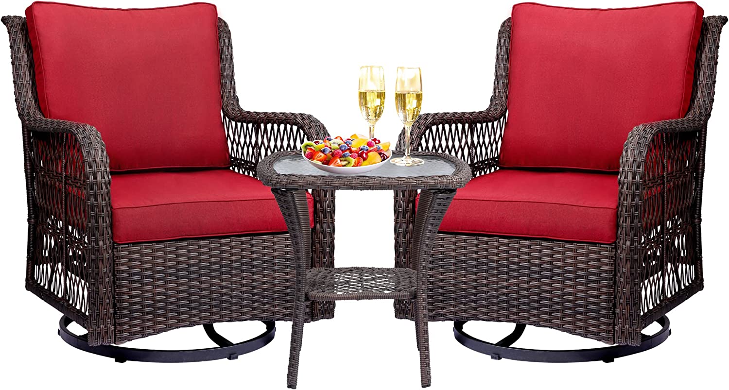 Outdoor Wicker Swivel Rocker Patio Set,360 Degree Swivel Rocking Chairs Elegant Wicker Patio Bistro Set with Premuim Cushions and Armored Glass Top Side Table for Backyard - image 1 of 2