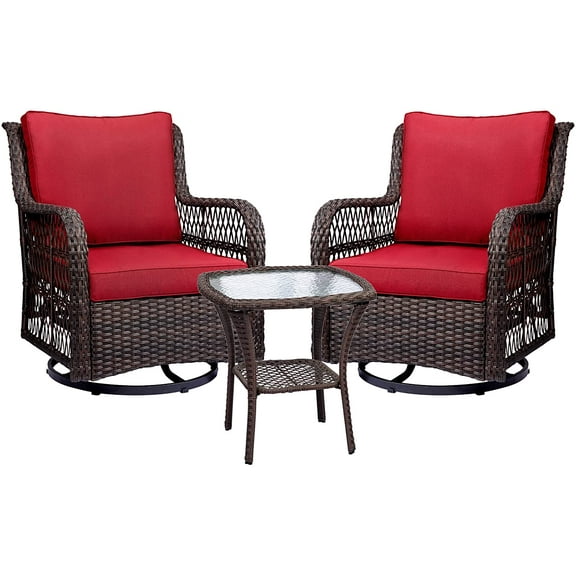 Outdoor Wicker Swivel Rocker Patio Set,360 Degree Swivel Rocking Chairs Elegant Wicker Patio Bistro Set with Premuim Cushions and Armored Glass Top Side Table for Backyard