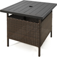 Outdoor Wicker Table Rattan Coffee Table with Umbrella Insert Hole HDPE
