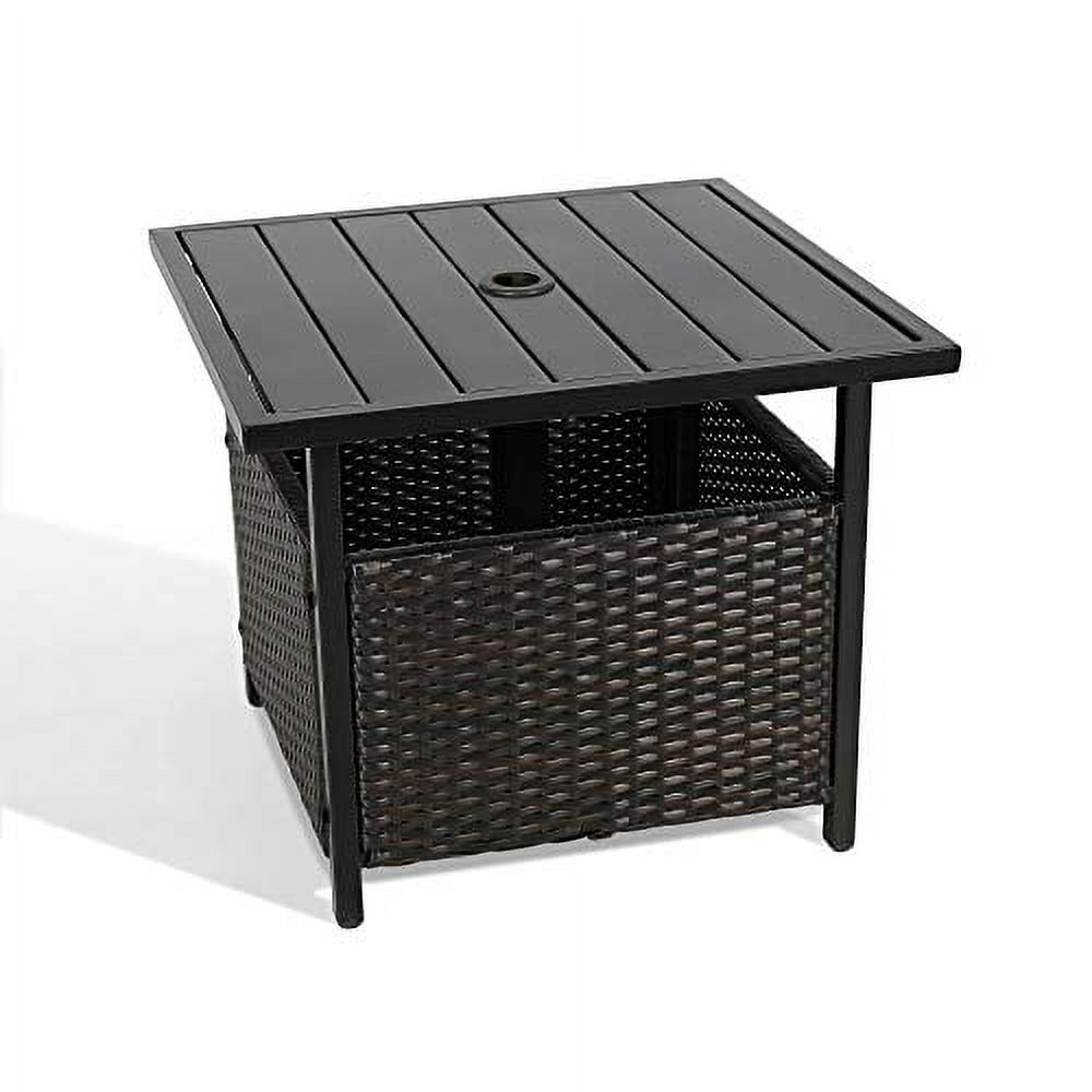 Outdoor Wicker Umbrella Side Table Stand, Patio Rattan Coffee Bistro