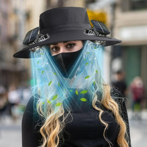 Outdoor Wide Brim Solar Fan Sun Hat for Adults | Dual 600mAh Fans | Hands-Free Cooling | UV Protection Mesh | USB & Solar Rechargeable | Adjustable 22-23.6 Inch | Fishing Hiking Gardening Travel