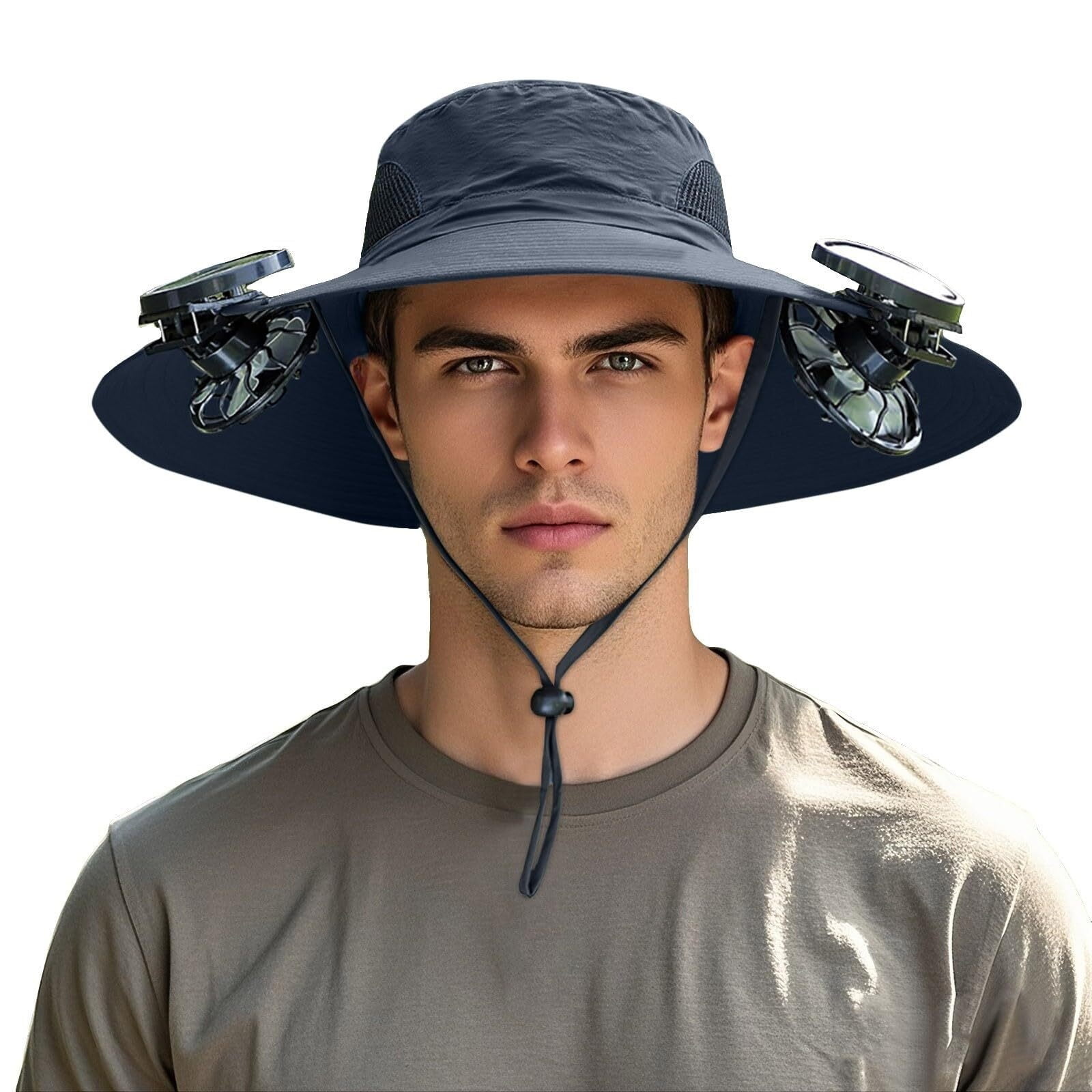 Extra Wide Brim Solar Fan Hat, Mens Fishing Hat With Fan, Neck