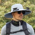 thumbnail image 1 of Outdoor Wide Brim Sun Hat with 2 Solar Fan,Men's Wide Brim Solar Fan Outdoor Fishing Hat,UPF 50+ Bucket Fishing & Beach Hat with 3-Speed Fan,Solar & USB Charging, 1 of 3
