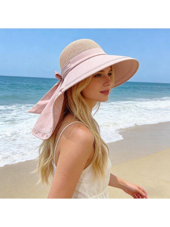 Outdoor Wide Brim Sun Hat with Neck Flap,UPF50+ Breatha Mesh Visor Hat,Poly Travel Leisure Hat,Water-Resistant,for Men Women,Spring Summer Fishing Camping Hiking Accessories,Pink