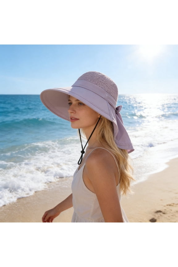Outdoor Wide Brim Sun Hat with Neck Flap,UPF50+ Breatha Mesh Visor Hat,Poly Travel Leisure Hat,Water-Resistant,for Men Women,Spring Summer Fishing Camping Hiking Accessories,Purple