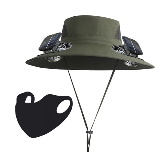 Outdoor Wide Brim Sun Hat with 2 Solar Fan Sun Bucket Hat for Men Women Fishing & Beach Hat with Fan Built in