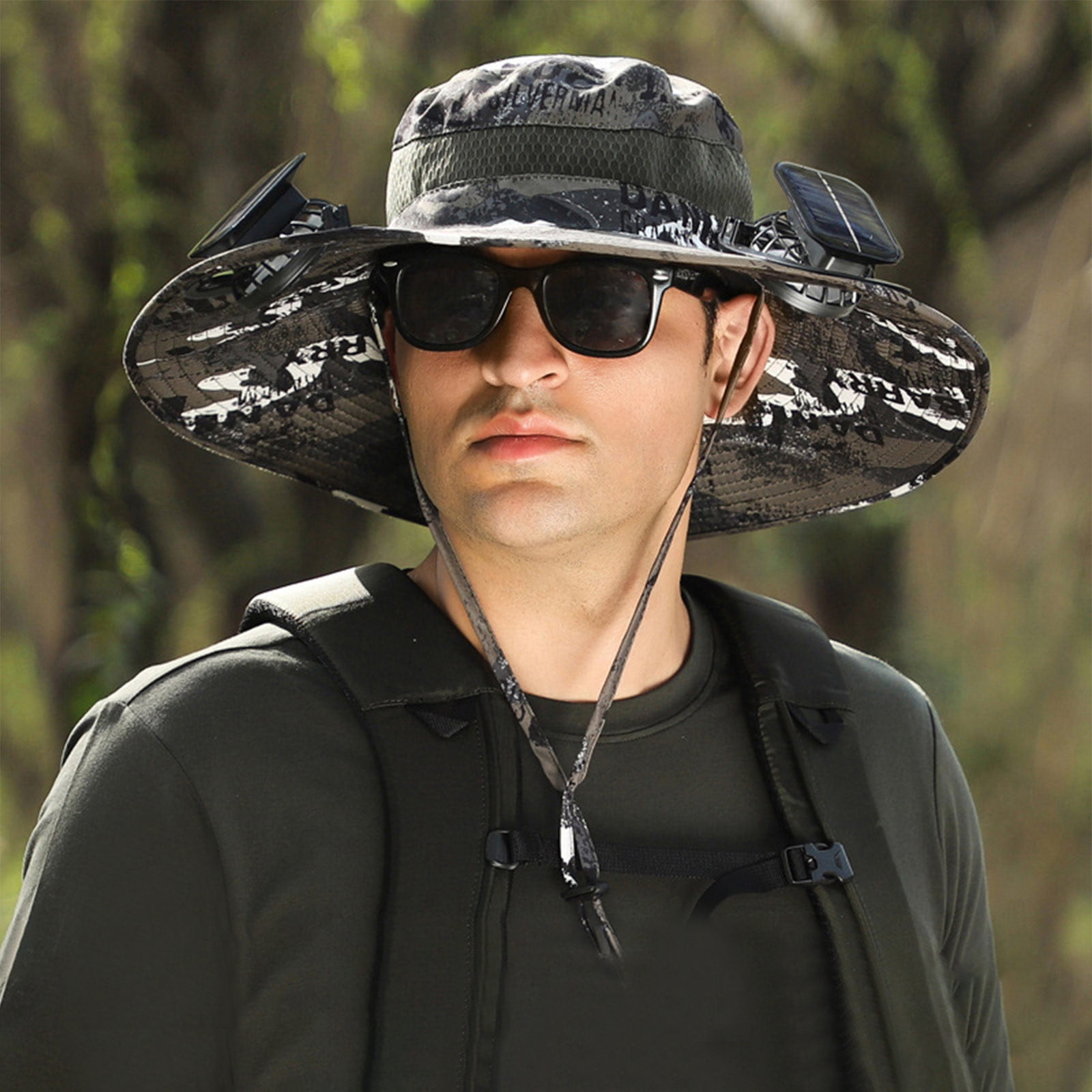 Wide Brim Fishing Sun Hat With Solar Fan Outdoor Breathable Waterproof Bucket