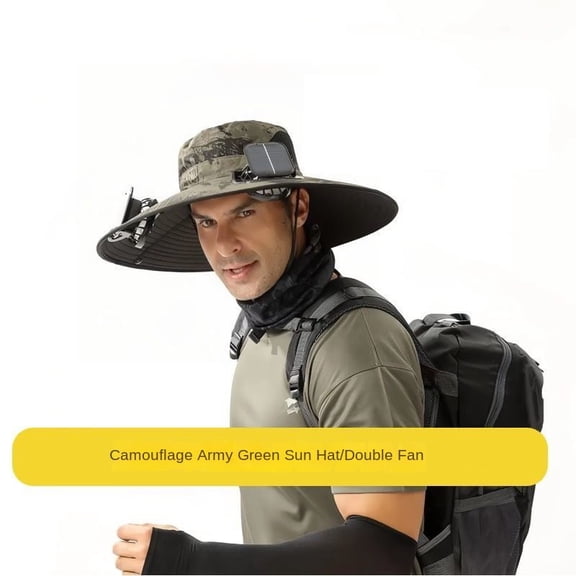 Outdoor Wide Brim Sun Hat with 2 Solar Fan Sun Bucket Hat for Men Women UPF 50  Bucket Fishing & Beach Hat with Fan Built in