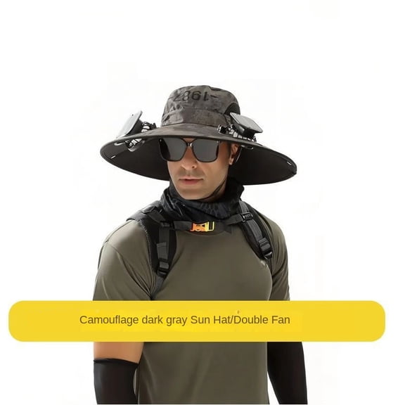 Outdoor Wide Brim Sun Hat with 2 Solar Fan Sun Bucket Hat for Men Women UPF 50  Bucket Fishing & Beach Hat with Fan Built in