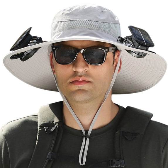 Outdoor Wide Brim Sun Hat with 2 Solar Fan Sun Bucket Hat for Men Women UPF 50+ Bucket Fishing & Beach Hat with Fan Built in