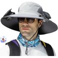 thumbnail image 1 of Outdoor Wide Brim Sun Hat with 2 Solar Fan Sun Bucket Hat for Men Women UPF 50+ Bucket Fishing & Beach Hat with Fan Built in, 1 of 14