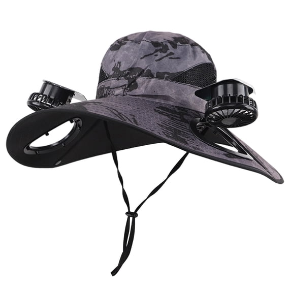 Outdoor Wide Brim Sun Hat with 2 Solar Fan Sun Bucket Hat for Men Women UPF 50+ Camo Bucket Fishing & Beach Hat with Fan Built in