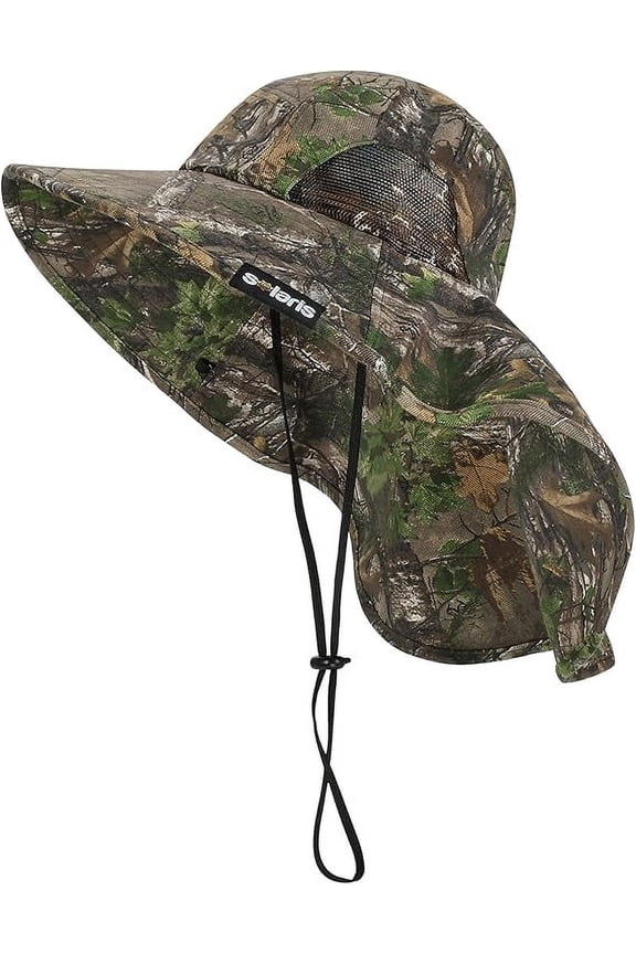 Outdoor Wide Brim Sun Hats with Neck Flap Blocking UV Protection Cap by Solaris Unisex UPF 50+ Foldable Mesh Net for Fin