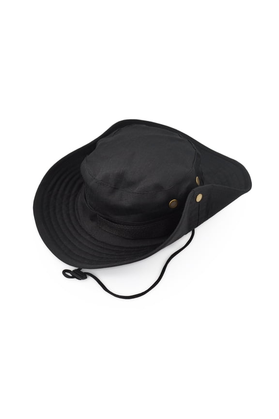 Outdoor Wide Brim Sun Protect Hat, Classic US Combat Army Style Bush Jungle Sun Cap for Fishing Hunting Camping Black 2