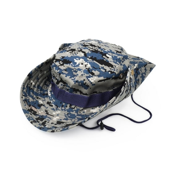 Outdoor Wide Brim Sun Protect Hat, Classic US Combat Army Style Bush Jungle Sun Cap for Fishing Hunting Camping Blue Digital 17