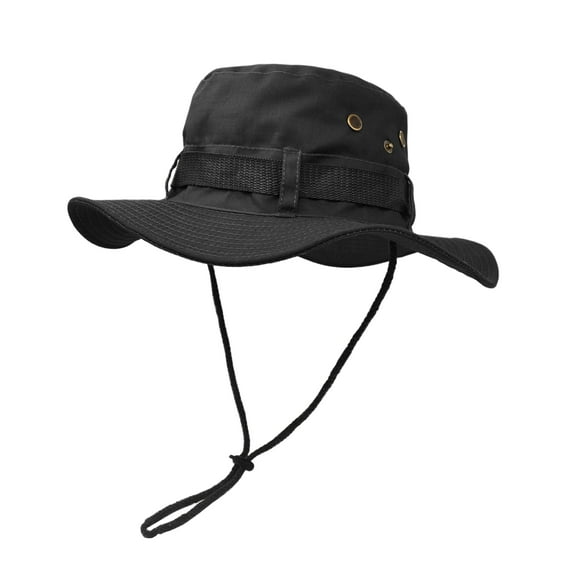 Outdoor Wide Brim Sun Protect Hat, Double Layer Classic US Combat Army Style Bush Jungle Sun Cap for Fishing Hunting Camping Black