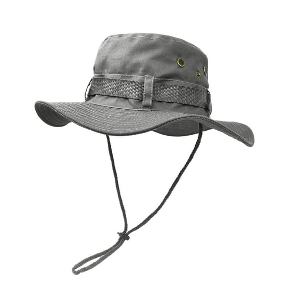 Outdoor Wide Brim Sun Protect Hat, Double Layer Classic US Combat Army Style Bush Jungle Sun Cap for Fishing Hunting Camping Grey