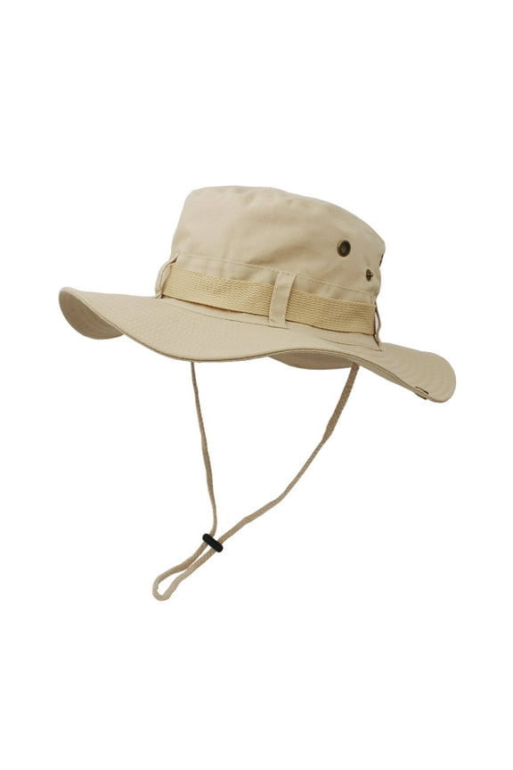 Outdoor Wide Brim Sun Protect Hat, Double Layer Classic US Combat Army Style Bush Jungle Sun Cap for Fishing Hunting Camping Khaki