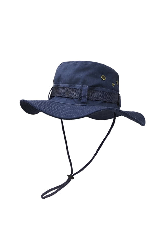 Outdoor Wide Brim Sun Protect Hat, Double Layer Classic US Combat Army Style Bush Jungle Sun Cap for Fishing Hunting Camping Navy