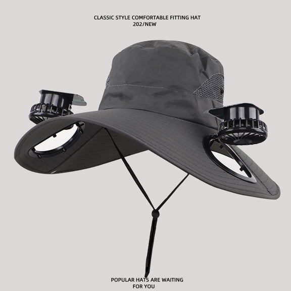 Outdoor Wide Solar Fan Sun Hat With 2 Fans, Hands-Free Cooling Hat With USB Solar Charging, Adjustable Wind Speed For Fishing Gardening Travel And Hiking