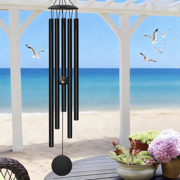 ANLTDTC Black Metal Garden Wind Chimes, Oversized, Handcrafted, Deep-Toned, Rich Resonant Sound