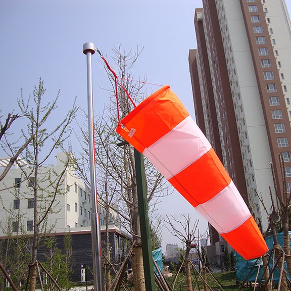 Outdoor Wind Sock, Heavy Duty Orange and White Reflective Wind Direction Indicator for Airports Farms Parks, Durable Fabric Weathervane