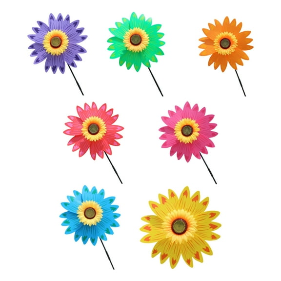 Outdoor Wind Spinner Plastic Sunflower Wind Spinner with Stake 360 Degree Rotating Windmill Yard Wind Sculpture for Home