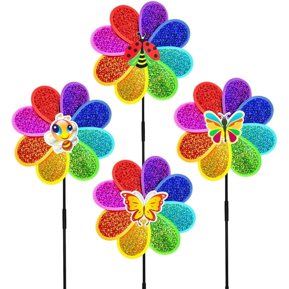 Outdoor Wind Spinners Yard Garden Decor Shiny Pinwheels, Lawn Rainbow Ornaments to Deter Animals Scare Birds Away