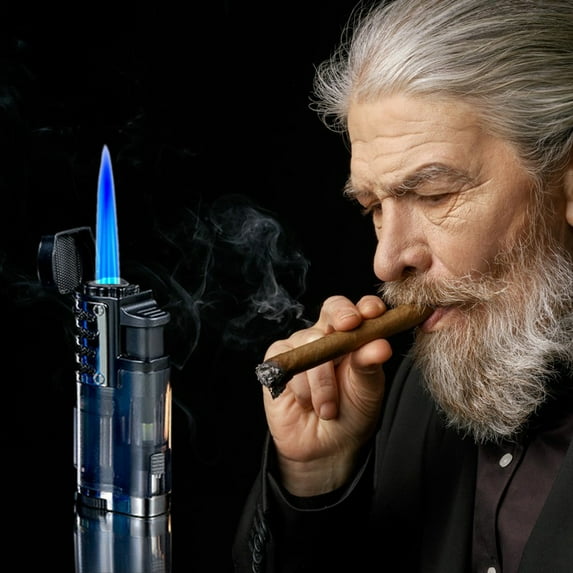 Outdoor Windproof Torch Lighter, Three Jets Flame Cigars Lighter, Camping Hiking Lighter, Refillable, Adjustable Flame Control, Sturdy Heavy Duty, Multipurpose