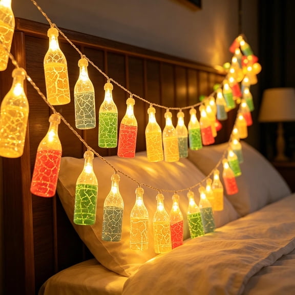 Outdoor Wine Bottle Shape String Lights For Patio - Waterproof LED Fairy Lights For Balcony Deck Camping Party Decor