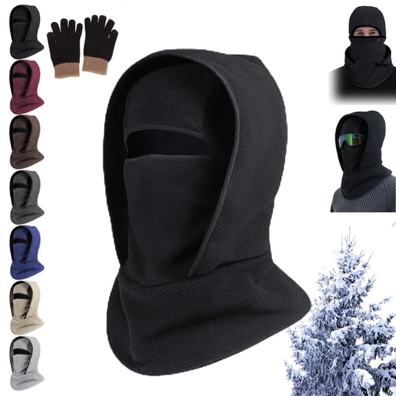 Outdoor Winter Warm Hat Neckband Integrated Cycling Mask Sports Ski Head Cover Neck Windproof Cold One-Piece Pullover Hat(Black)