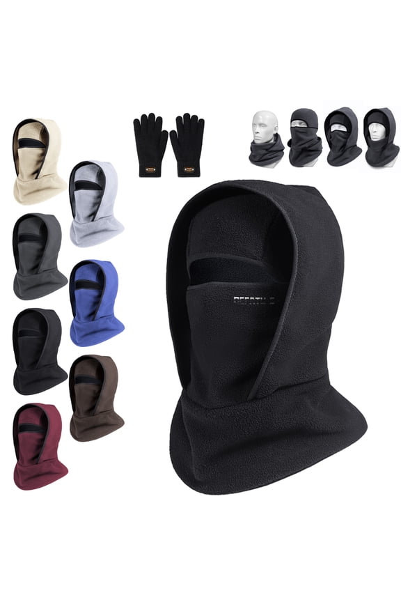 Outdoor Winter Warm Hat Neckband Integrated Cycling Mask, Sports Ski Head Cover Neck Windproof Cold One-Piece Pullover Hat (Black)