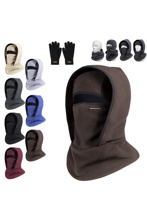 Outdoor Winter Warm Hat Neckband Integrated Cycling Mask, Sports Ski Head Cover Neck Windproof Cold One-Piece Pullover Hat (Coffee)