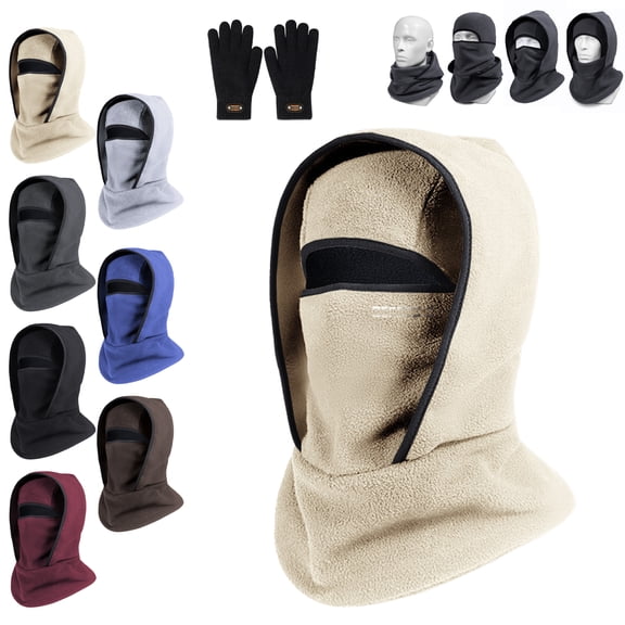 Outdoor Winter Warm Hat Neckband Integrated Cycling Mask, Sports Ski Head Cover Neck Windproof Cold One-Piece Pullover Hat (Khaki)