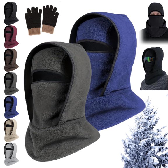 Outdoor Winter Warm Hat Neckband Integrated Cycling Mask, Sports Ski Head Cover Neck Windproof Cold Pullover Hat(2PCS,A)