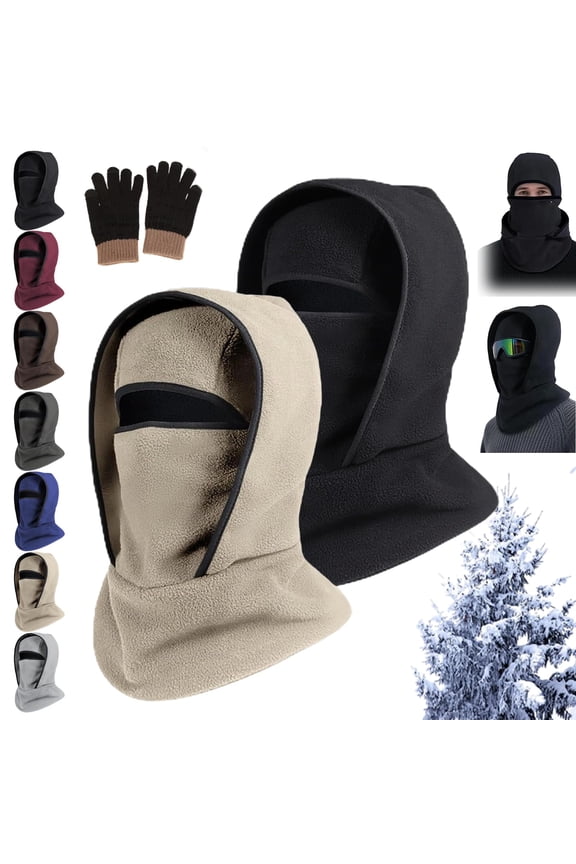 Outdoor Winter Warm Hat Neckband Integrated Cycling Mask, Sports Ski Head Cover Neck Windproof Cold Pullover Hat(2PCS,C)