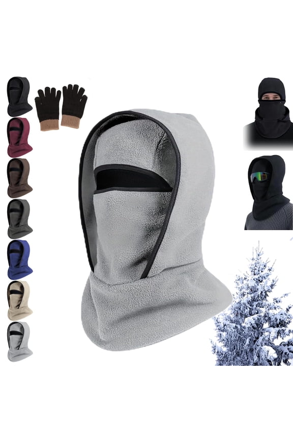 Outdoor Winter Warm Hat Neckband Integrated Cycling Mask, Sports Ski Head Cover Neck Windproof Cold Pullover Hat(Light Gray)