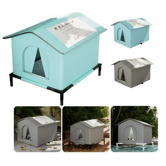 Outdoor Winter Waterproof Cat House Kitty Shelter Stray Cat Nest Rainproof with Removable Cushion and Roof Pet House Animal Tent Tent Bed Anti-Slip Kitten Cave Small Dog Kennel (Blue, M)
