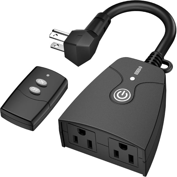 Outdoor Wireless Remote Control Outlet Plug,Weatherproof Heavy Duty trip,Indoor Electrical Plugs for Light Swit,6-in Cord,100ft Range, ETL Lted(15A,Dual 3-Prong Outlets)