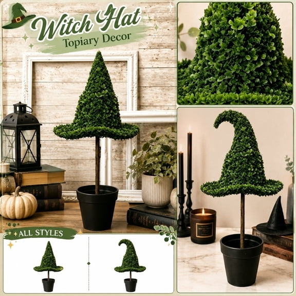Outdoor Witch Halloween Decorations, Fall Porch Decorations Outdoor, Halloween Witch Decor, Fake Outdoor Plant, 23X8X8 Inch Witch Hat Potted Topiary for Front Porch Patio Lawn All