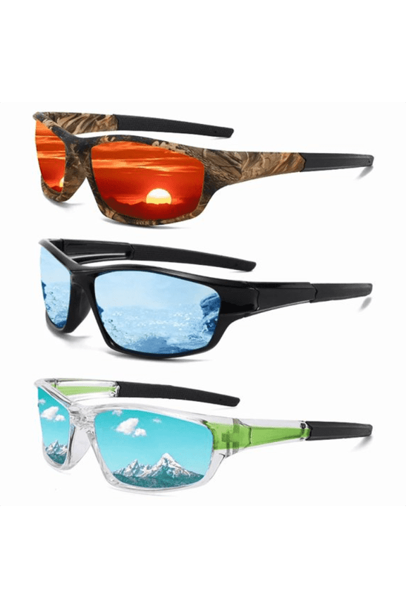 3 Pairs Outdoor Women Camouflage Cycling Eyewear Polarized Sports Glasses UV400 Driving Fishing Sunglasses for Men Camo Windproof Goggles