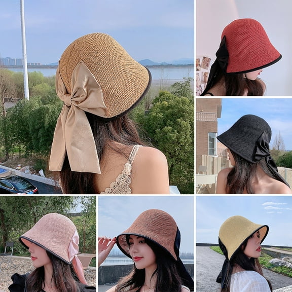 Outdoor Women Sun Visor Hat Solid Color Bow knot Design UV Caps