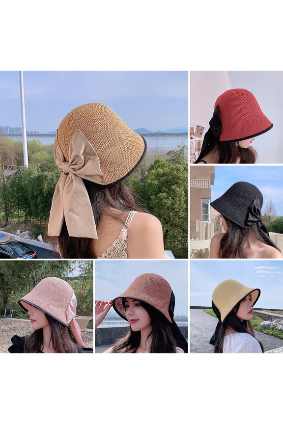 Outdoor Women Sun Visor Hat, Solid Color Bow-knot Design UV Protection Caps