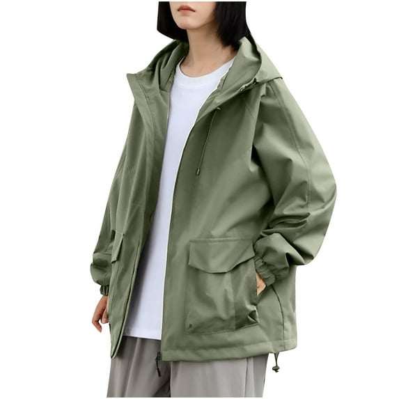 Outdoor Women's Lightweight Water Proof Hooded Softshell Rain Jacket,Windbreaker Coat Women's Oversized Hoodie Sweater Jacket S-151 Green 4XL