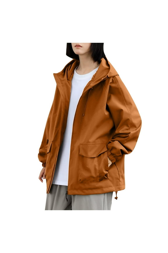 Outdoor Women's Lightweight Water Proof Hooded Softshell Rain Jacket,Windbreaker Coat Zipper Sweatshirts for Women S-151 Brown XXL